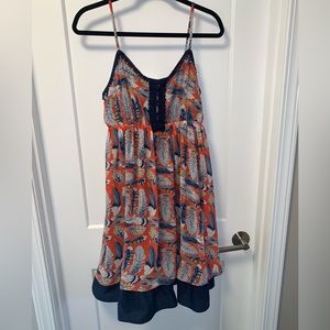 A’Reve Boho Cottagecore Tiered Ruffled Fit & Flare Dress Anthro. NEW! Size LG.